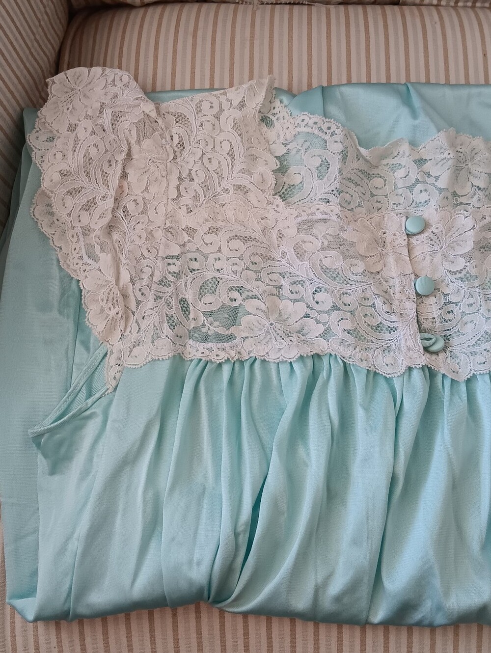 Lace-Trim Satin Nightgown - Pastel Teal